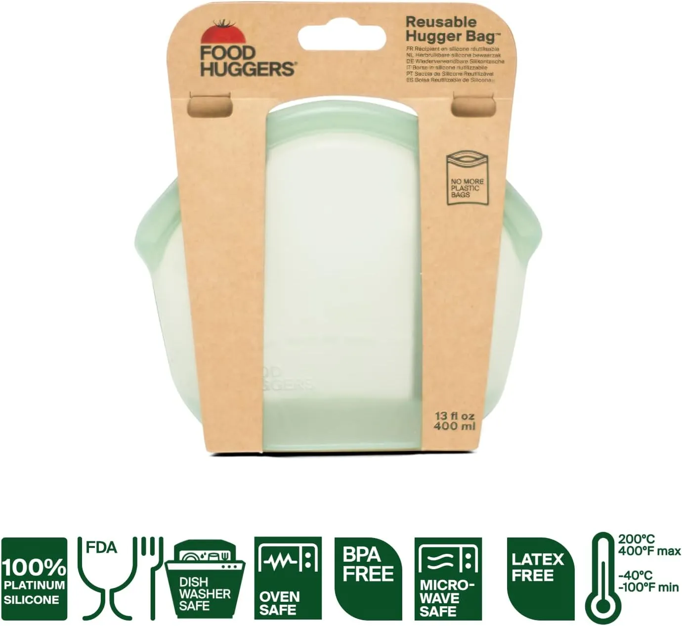Food Huggers Hugger Bags Silicone Reusable Lunch & Snack Bag Durable Storage, BPA Free, Dishwasher & Freezer Safe, Stand-Up Resealable Produce Pouch | Small 13 fl oz, Juniper