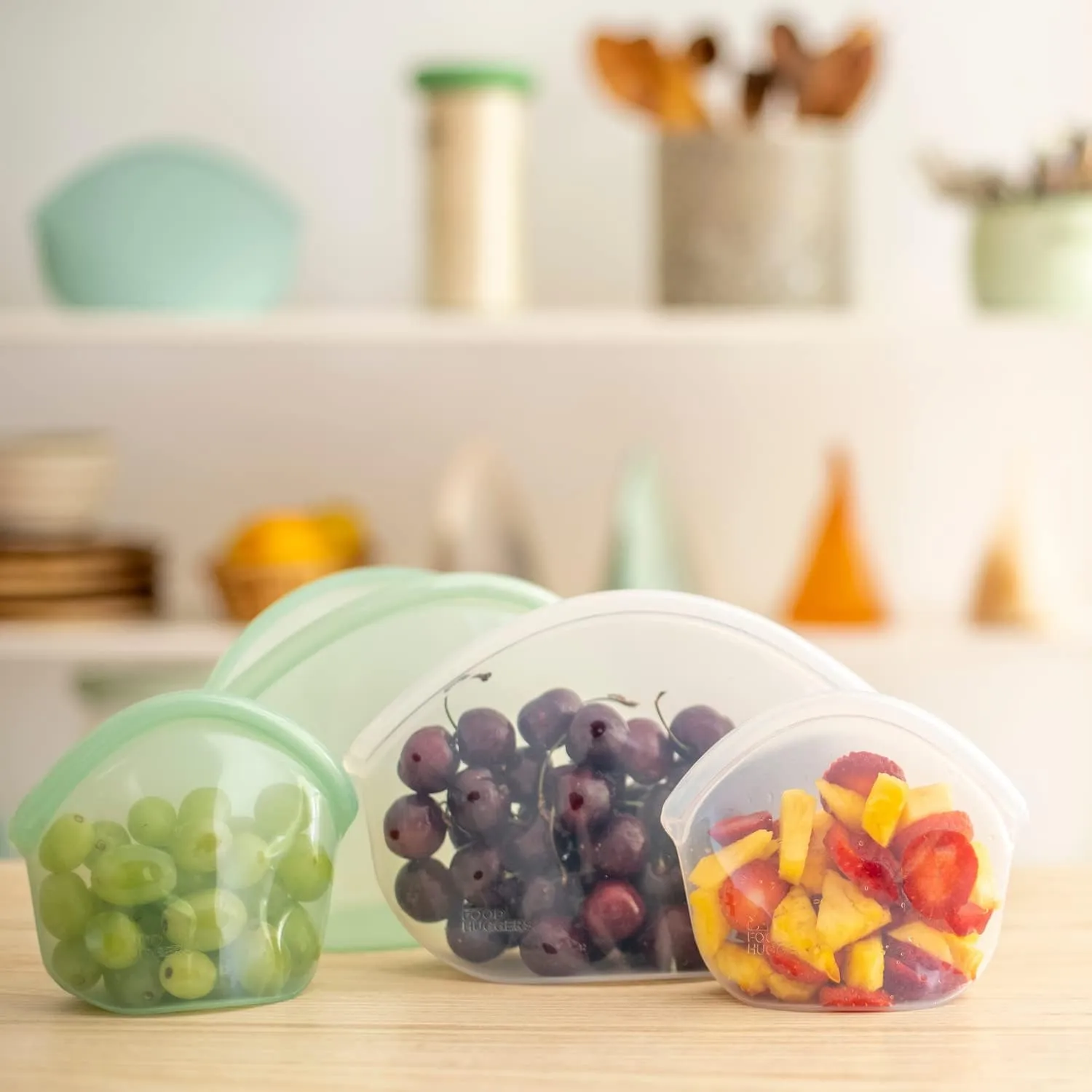 Food Huggers Hugger Bags Silicone Reusable Lunch & Snack Bag Durable Storage, BPA Free, Dishwasher & Freezer Safe, Stand-Up Resealable Produce Pouch | Small 13 fl oz, Juniper