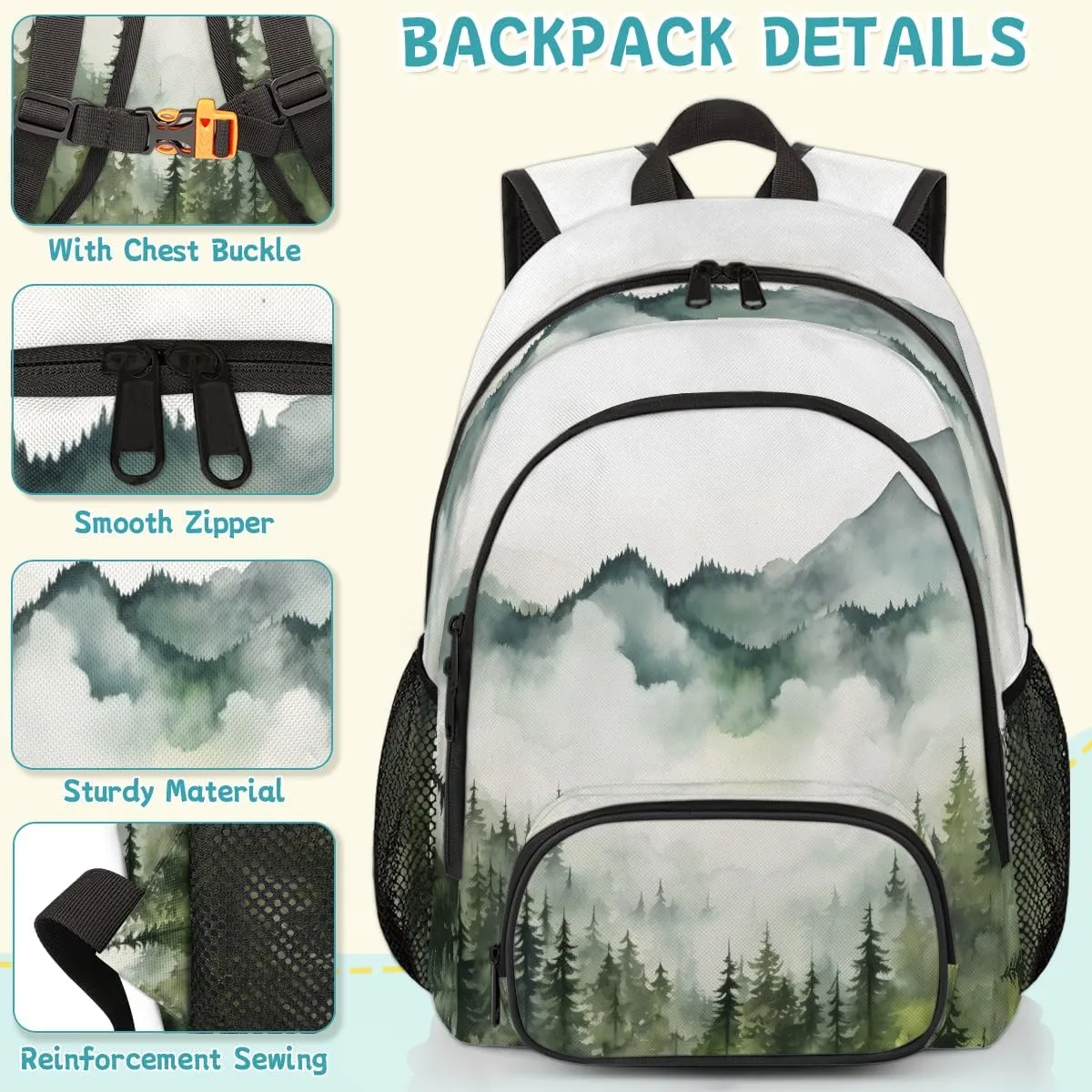 Forest Carry on Travel Backpack for Women Men Water resistant Lightweight Rucksack Backpack for Weekender Casual Work Hiking Misty Trees