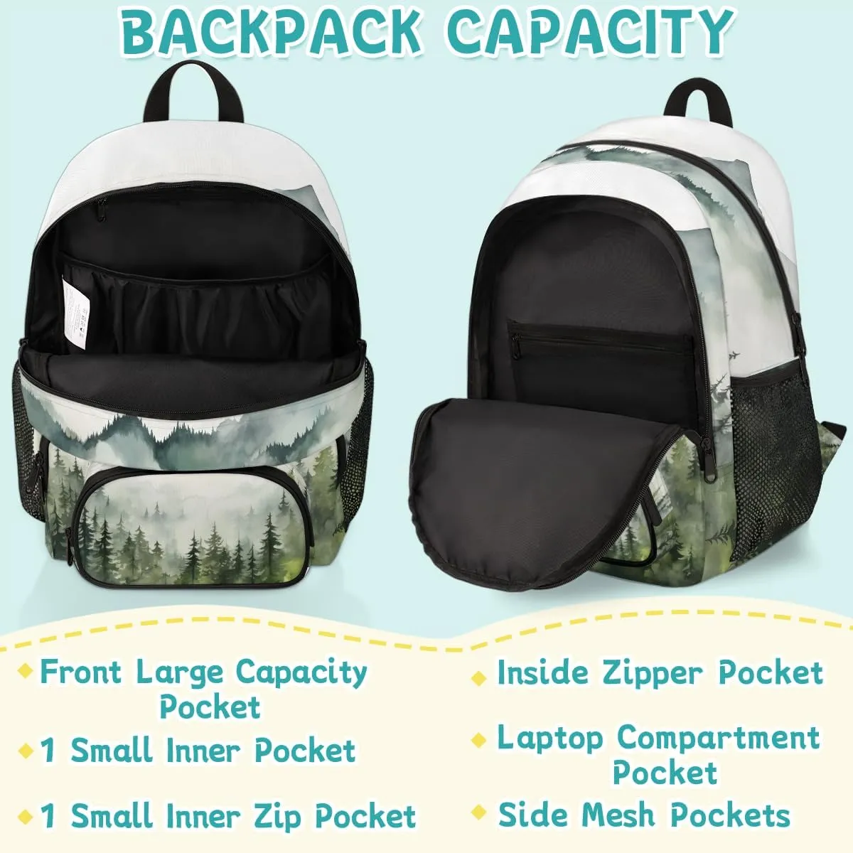 Forest Carry on Travel Backpack for Women Men Water resistant Lightweight Rucksack Backpack for Weekender Casual Work Hiking Misty Trees