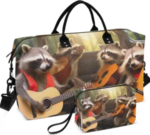 Four Raccoons are Sitting in the Car Driving Duffel Bags Travel Toiletry Bag Set of 2, Art Women Tote Gym Bag Weekender Bag