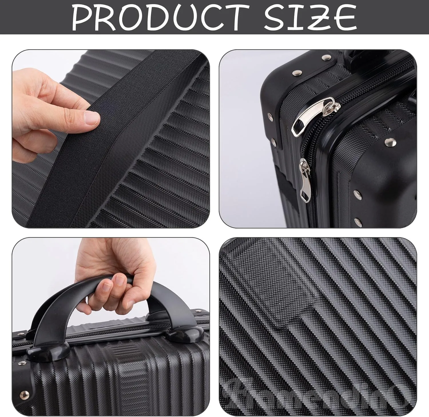 Framendino, Portable Hard Shell Cosmetic Organizer Bag Travel Case Hand Luggage With Elastic Band Black