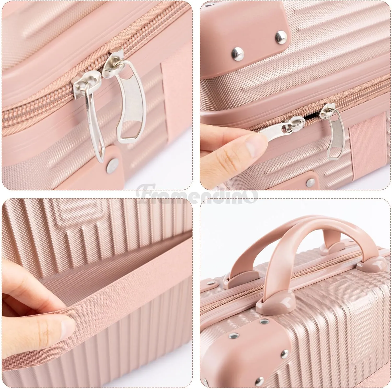 Framendino, Portable Hard Shell Cosmetic Suitcase Makeup Travel Case Rose Gold
