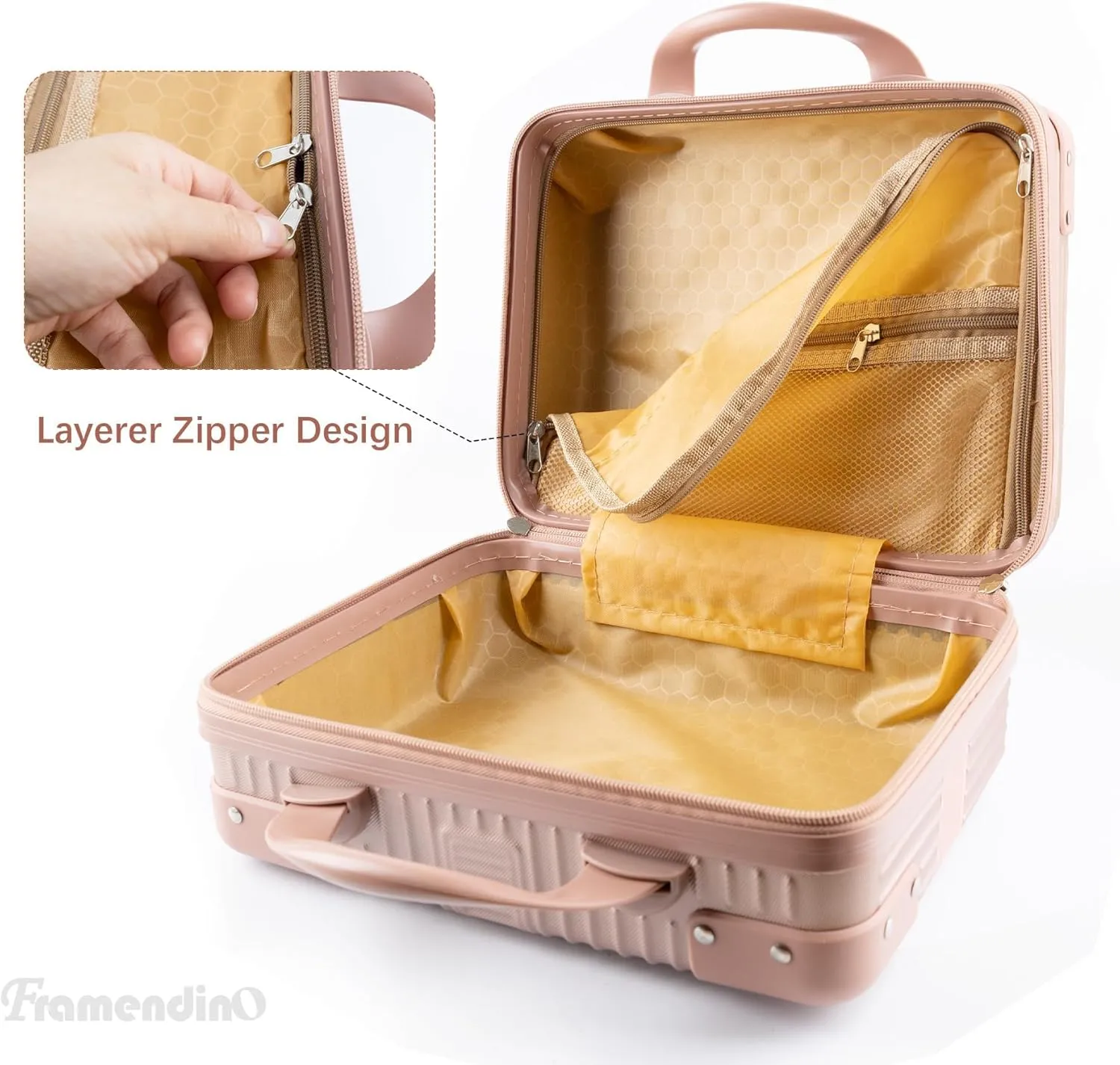 Framendino, Portable Hard Shell Cosmetic Suitcase Makeup Travel Case Rose Gold