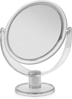 Free Standing Small Round Plastic Cosmetic Mirror | Magnifying Make Up | Dressing Table Mirror 1X / 2X