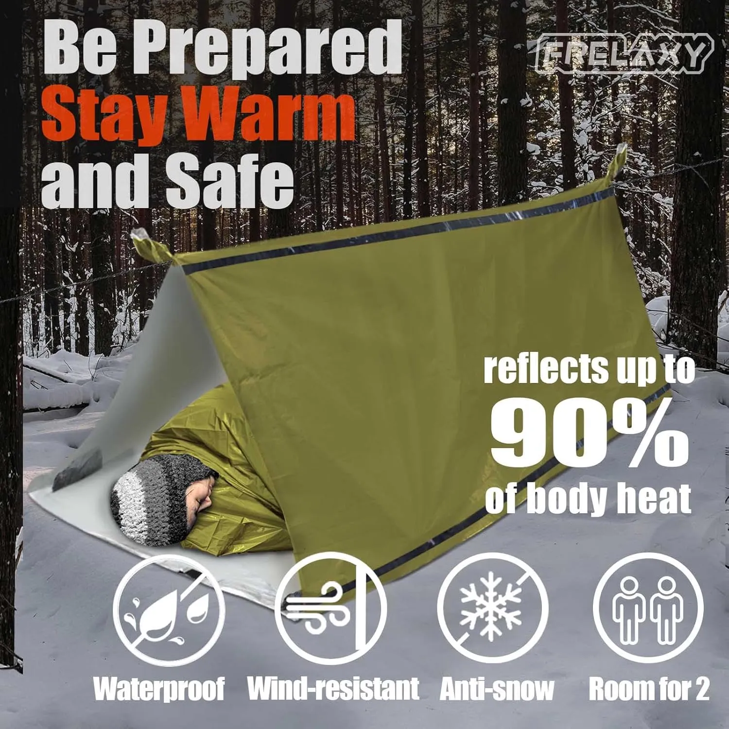 Frelaxy Extra-Thick Emergency Tent, Compact Survival Tent with Whistle, Upgraded Paracord, Storage Pouch, and EVA Case, 2 Person Emergency Shelter for Backpacking, Hiking, Outdoor