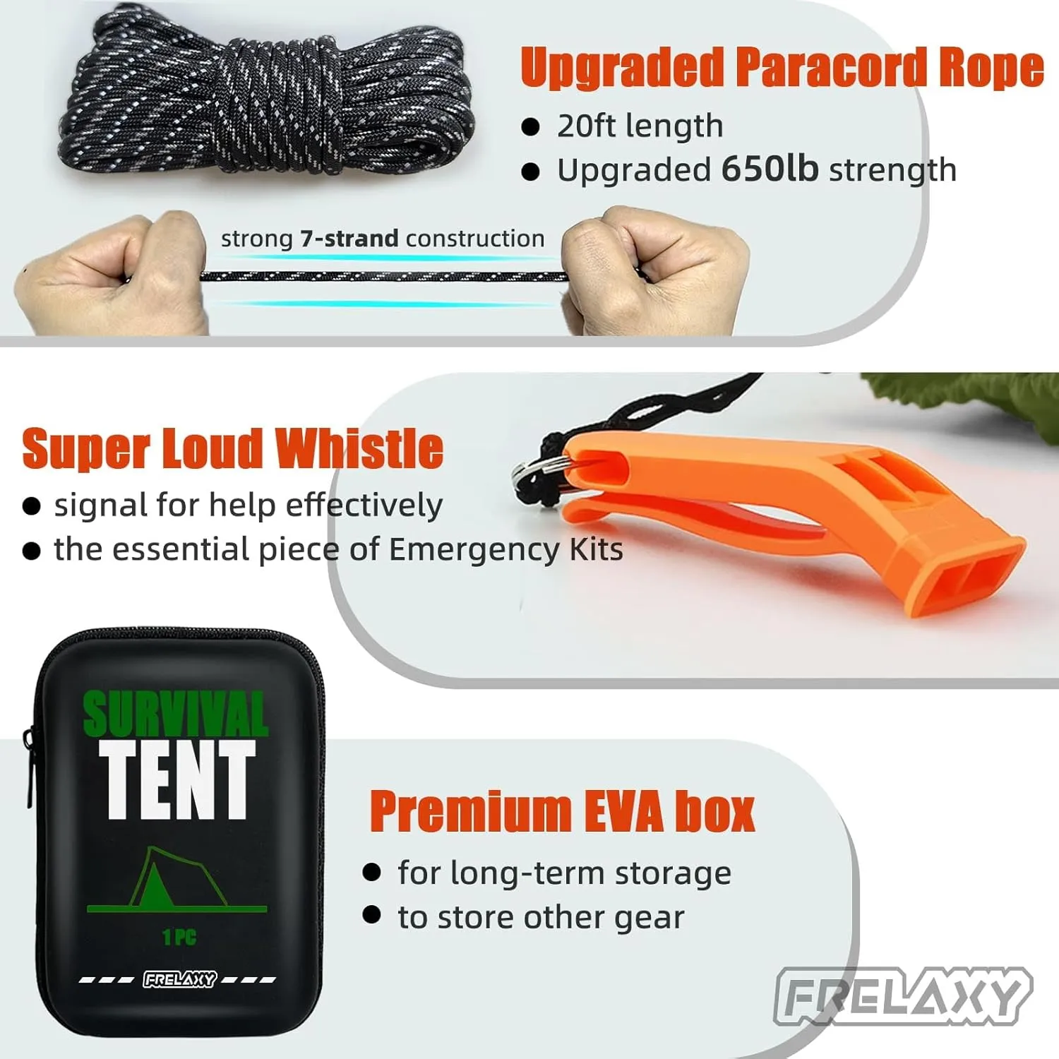 Frelaxy Extra-Thick Emergency Tent, Compact Survival Tent with Whistle, Upgraded Paracord, Storage Pouch, and EVA Case, 2 Person Emergency Shelter for Backpacking, Hiking, Outdoor