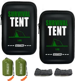 Frelaxy Extra-Thick Emergency Tent, Compact Survival Tent with Whistle, Upgraded Paracord, Storage Pouch, and EVA Case, 2 Person Emergency Shelter for Backpacking, Hiking, Outdoor