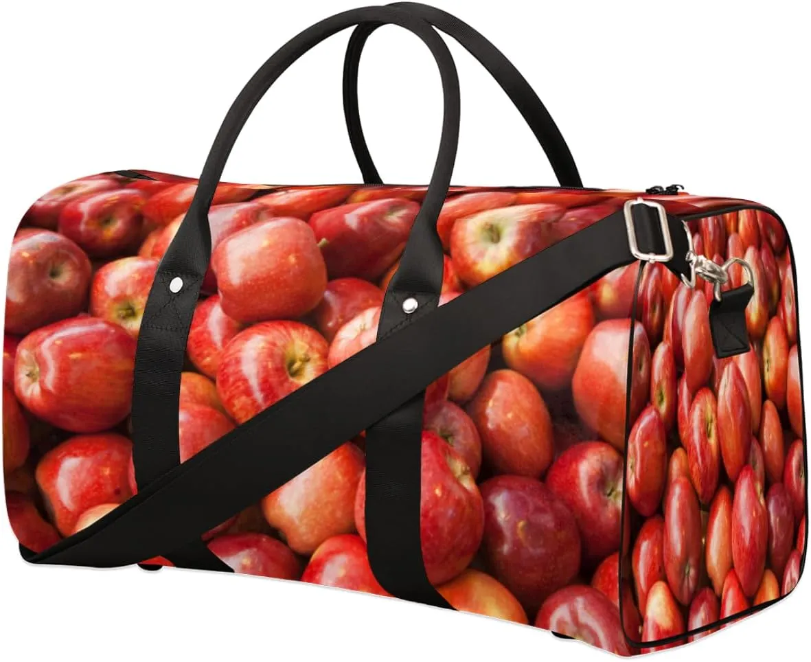 Fresh Apples Travel Duffel Bag, Red Fruit Apples Sports Tote Gym Bag, Foldable Weekender Overnight Bag, Luggage Handle Bag for Women Men