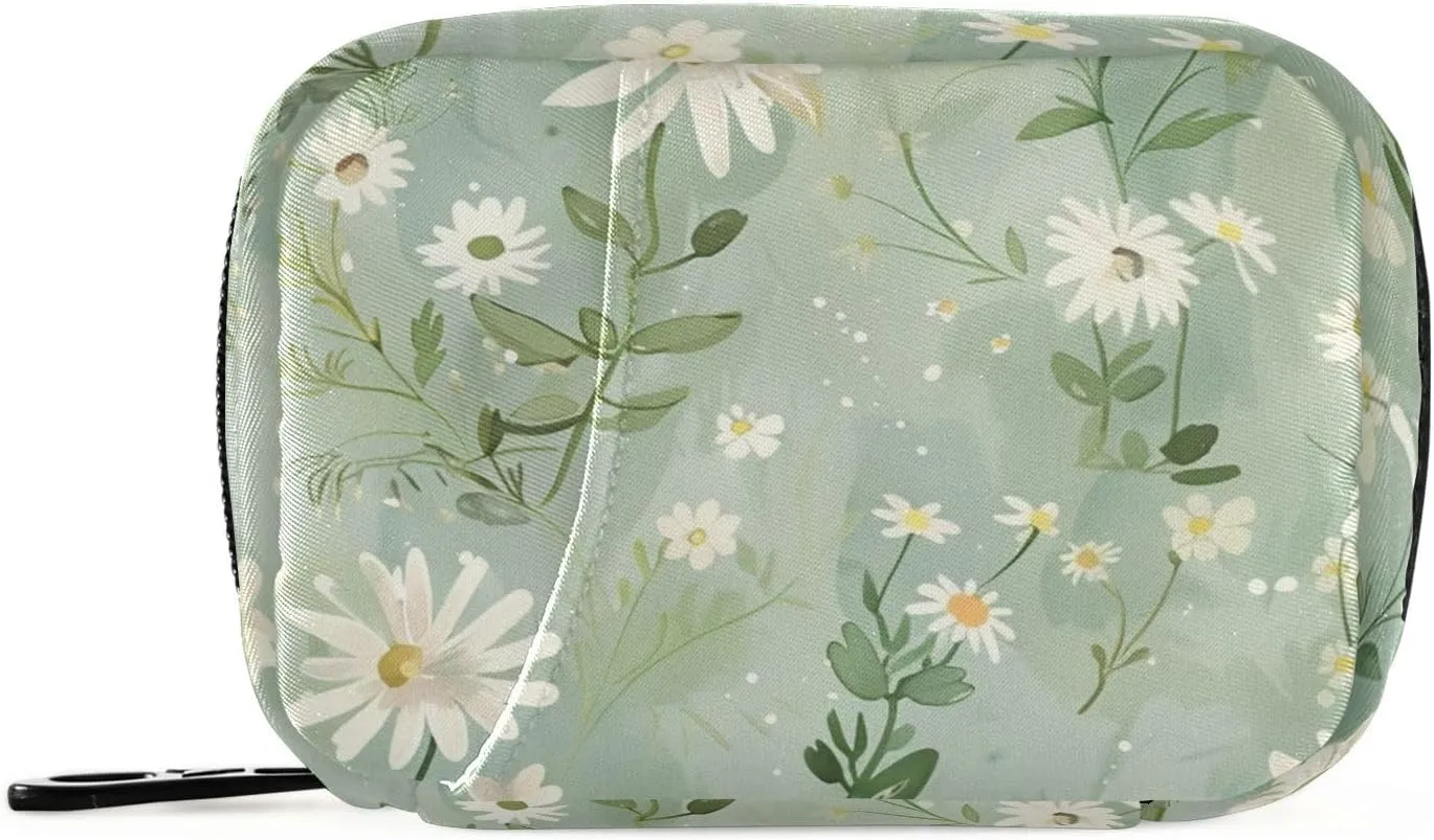 Fresh Little Daisy Pastoral Style Medicine Bag Pill Organizers with Detachable Compartments Attachable Organizer for Travel