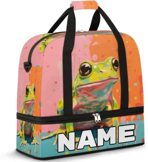 Frog Animal Custom Foldable Duffle Bag with Shoes Compartment Personalized Large Capacity Waterproof Travel Weekender Bag Overnight Bag for Sports Gym