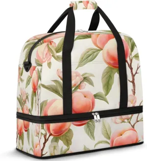 Fruit Peach Print Foldable Travel Duffel Bag Overnight Weekender Bag with Shoes Compartment Sports Gym Bag for Men Women