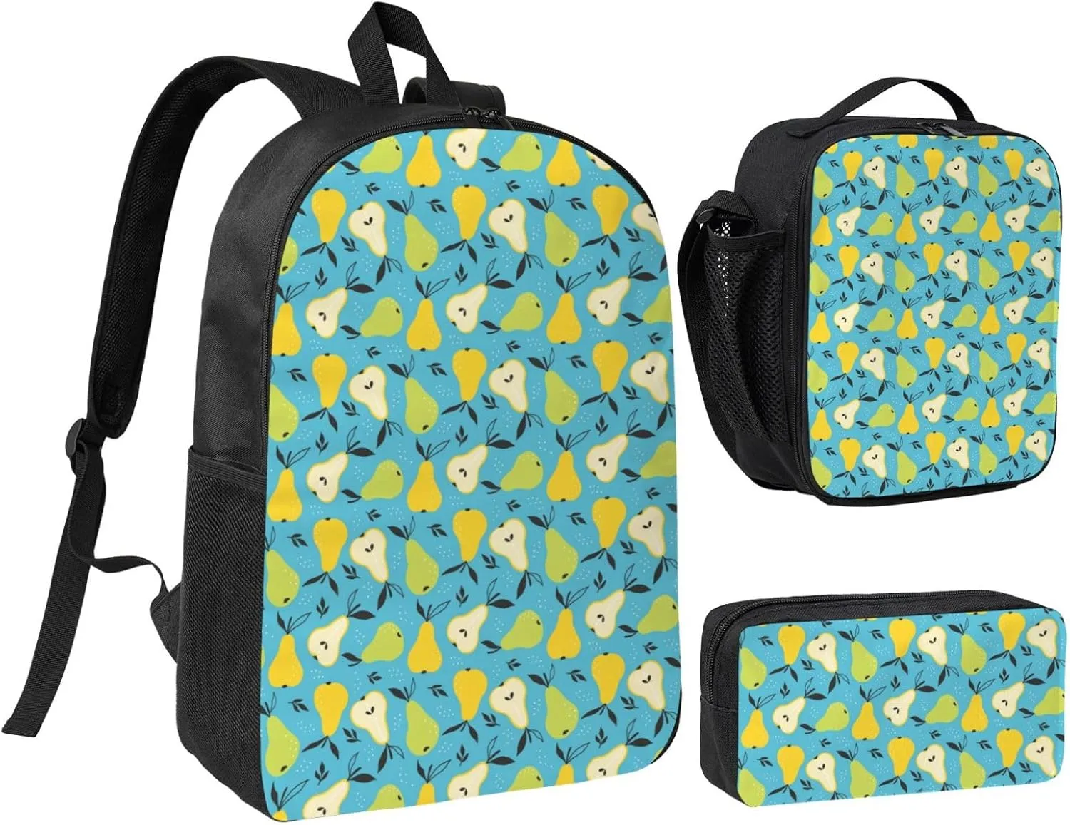 Fruit Pear Pattern Backpack Set Lightweight Laptop Backpack Lunch Bag with Pencil Case for Women Men Travel Work