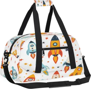 Funny Astronaut Kids Overnighter Duffel Bags for Boys, Carry-On Size Sports Gym Bag with Front Zipper Pocket for School Practice or Overnight Travel Weekender Sleepover Tote Bag