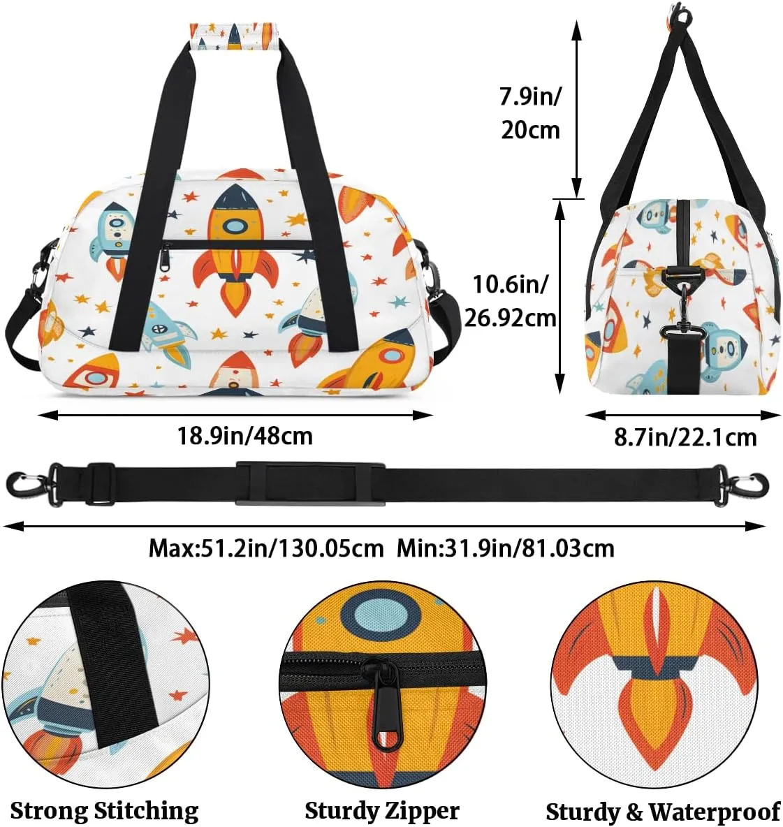 Funny Astronaut Kids Overnighter Duffel Bags for Boys, Carry-On Size Sports Gym Bag with Front Zipper Pocket for School Practice or Overnight Travel Weekender Sleepover Tote Bag
