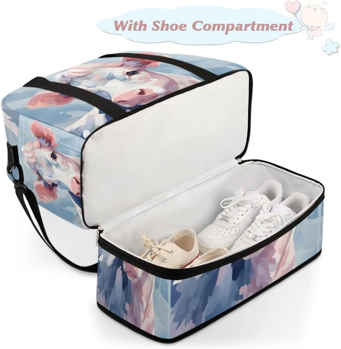Funny Cattle Foldable Travel Duffel Bag Overnight Weekender Bag with Shoes Compartment Sports Gym Bag for Men Women