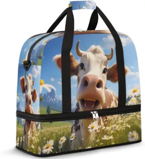 Funny Cattle Foldable Travel Duffel Bag Overnight Weekender Bag with Shoes Compartment Sports Gym Bag for Men Women