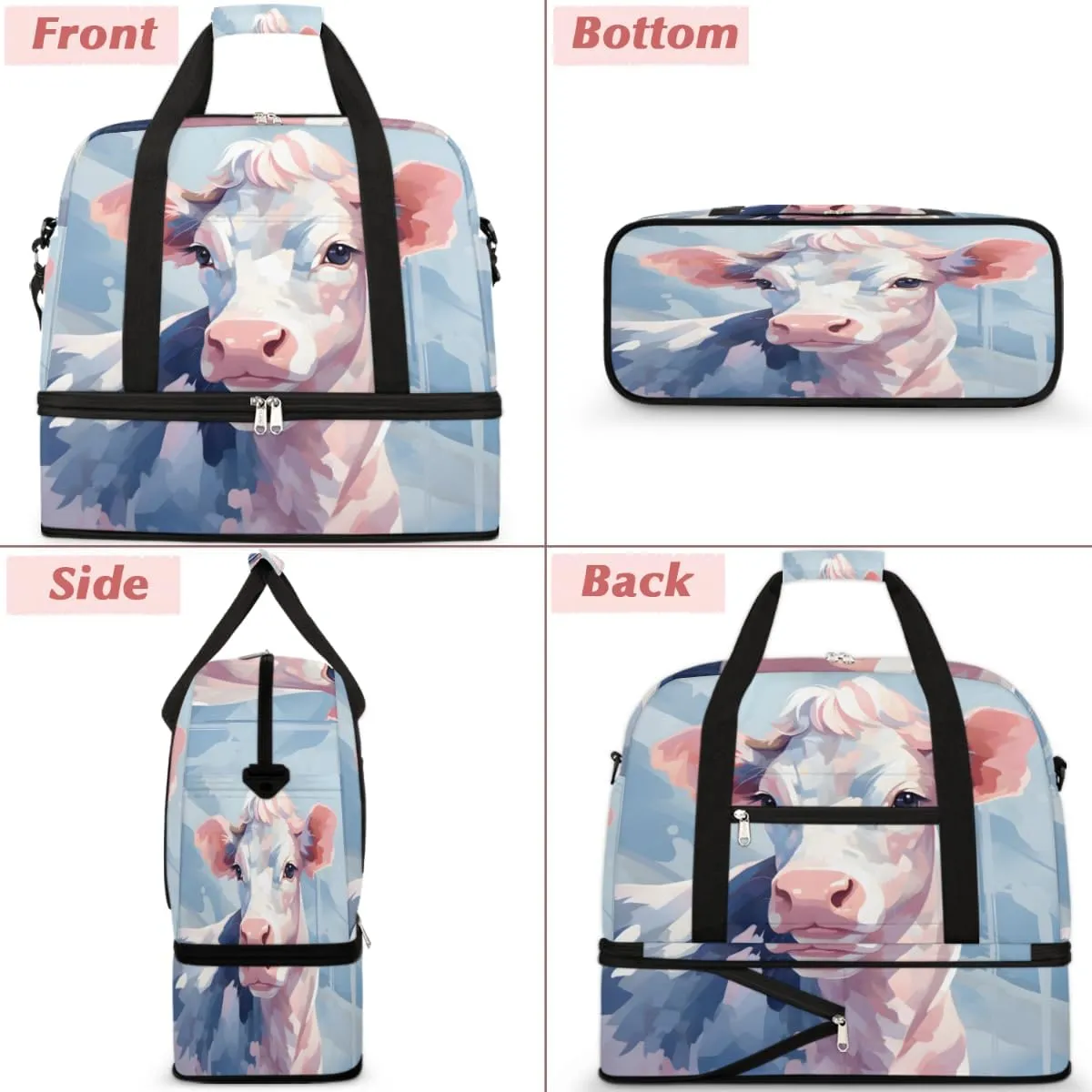 Funny Cattle Foldable Travel Duffel Bag Overnight Weekender Bag with Shoes Compartment Sports Gym Bag for Men Women