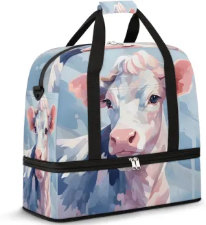 Funny Cattle Foldable Travel Duffel Bag Overnight Weekender Bag with Shoes Compartment Sports Gym Bag for Men Women