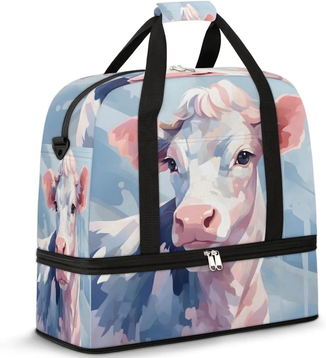 Funny Cattle Foldable Travel Duffel Bag Overnight Weekender Bag with Shoes Compartment Sports Gym Bag for Men Women