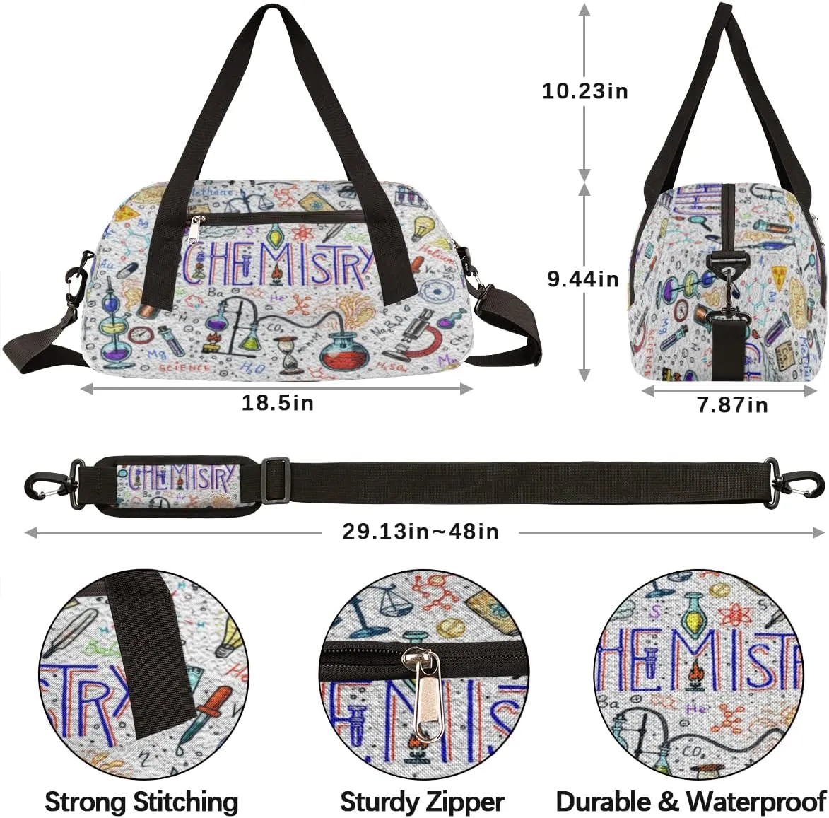 Funny Chemical Formula Kids Duffel Bag for Girls Boys Teens, Chemical Oil Painting Dance Bag Overnight Small Duffel Bag Carry On Weekend Sports Gym Travel Bag for School Practice Gymnastics Ballet