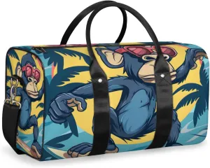 Funny Monkey Travel Duffle Bag for Women Men Gym Duffel Foldable Bag Waterproof Weekender Hawaii Surfing Duffle Tote