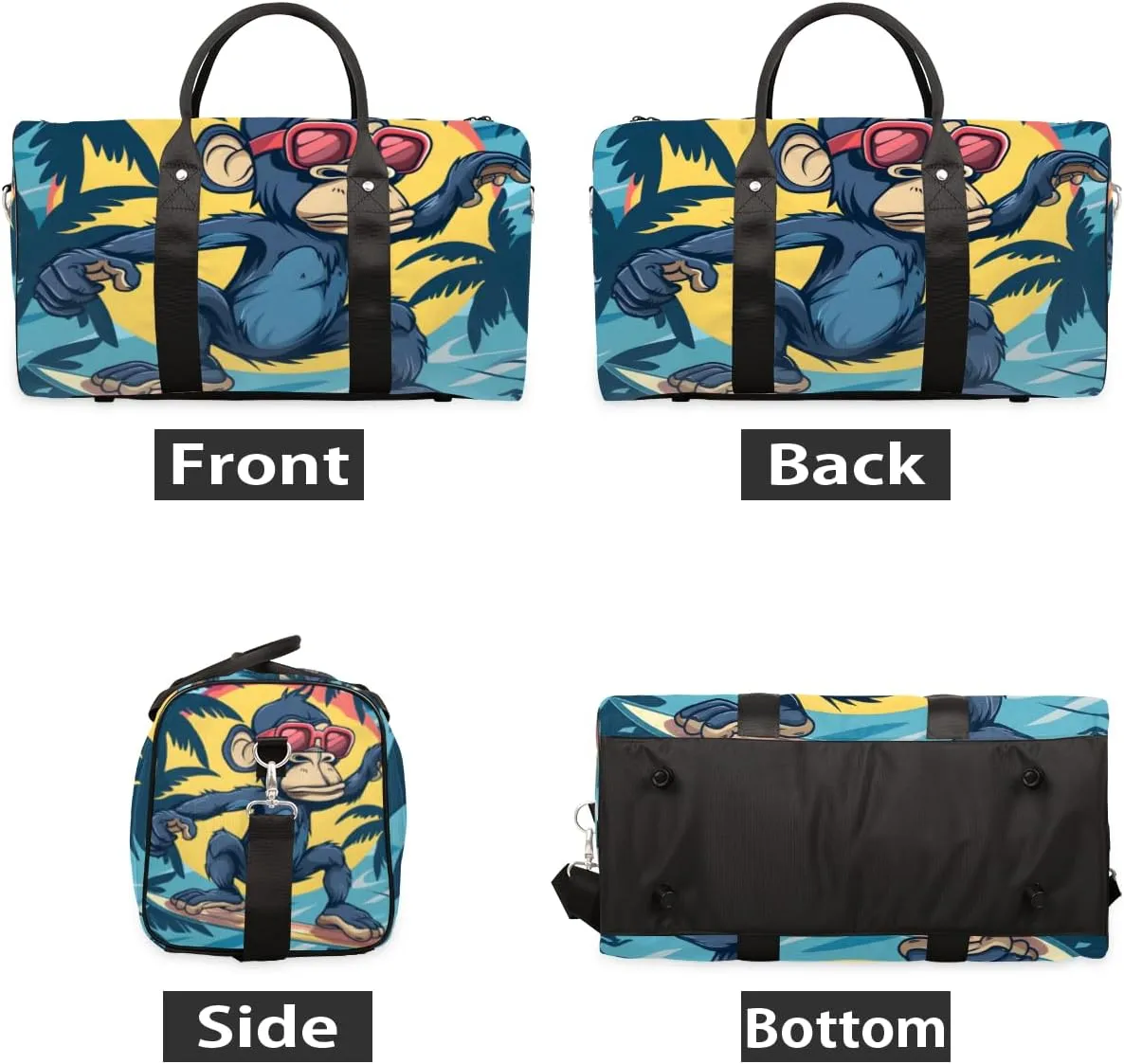 Funny Monkey Travel Duffle Bag for Women Men Gym Duffel Foldable Bag Waterproof Weekender Hawaii Surfing Duffle Tote