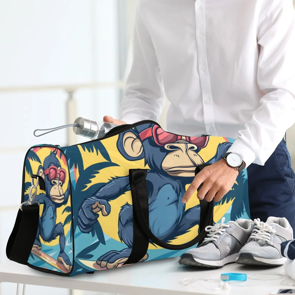 Funny Monkey Travel Duffle Bag for Women Men Gym Duffel Foldable Bag Waterproof Weekender Hawaii Surfing Duffle Tote