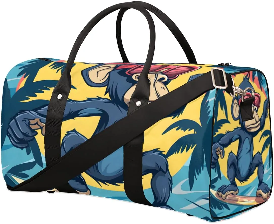 Funny Monkey Travel Duffle Bag for Women Men Gym Duffel Foldable Bag Waterproof Weekender Hawaii Surfing Duffle Tote