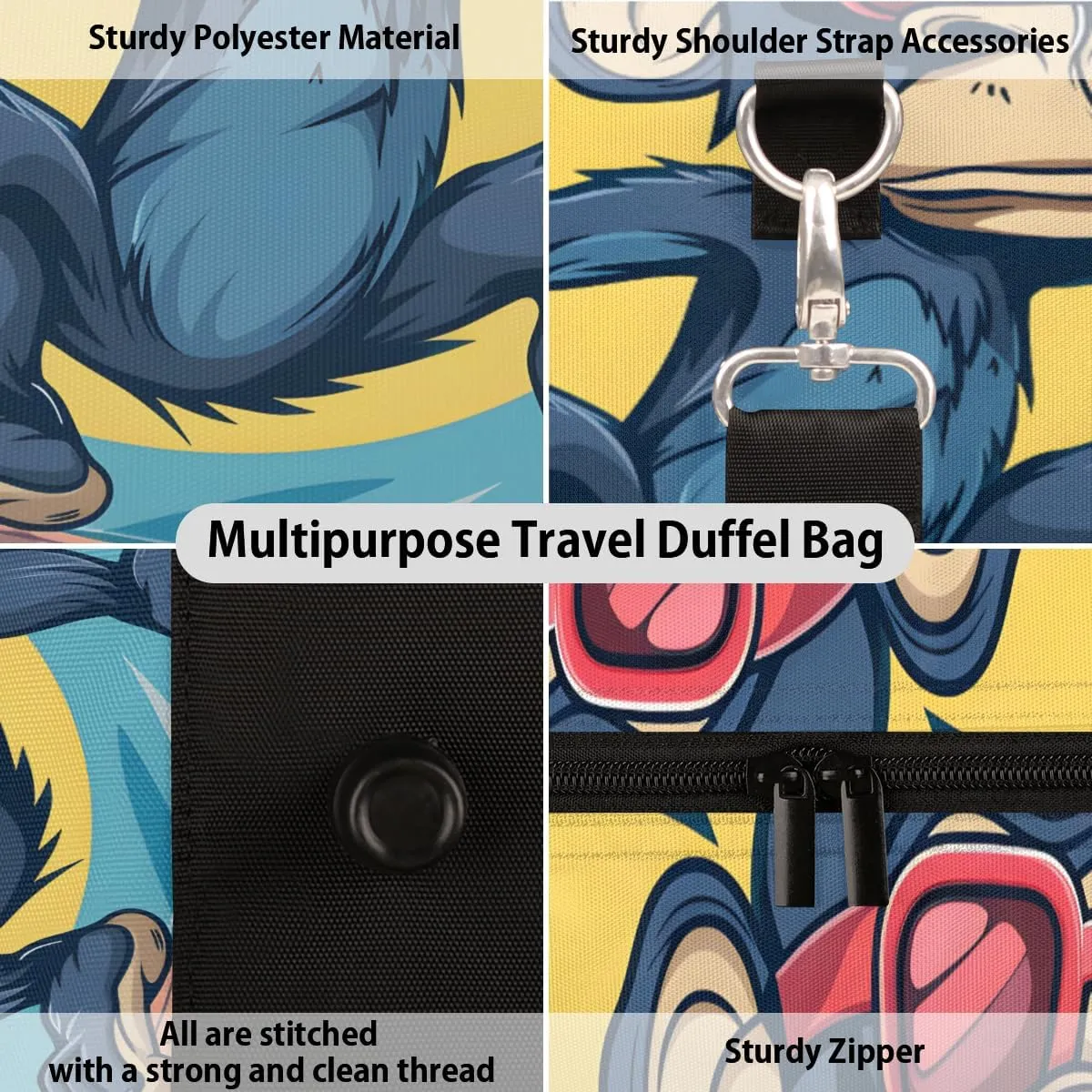 Funny Monkey Travel Duffle Bag for Women Men Gym Duffel Foldable Bag Waterproof Weekender Hawaii Surfing Duffle Tote