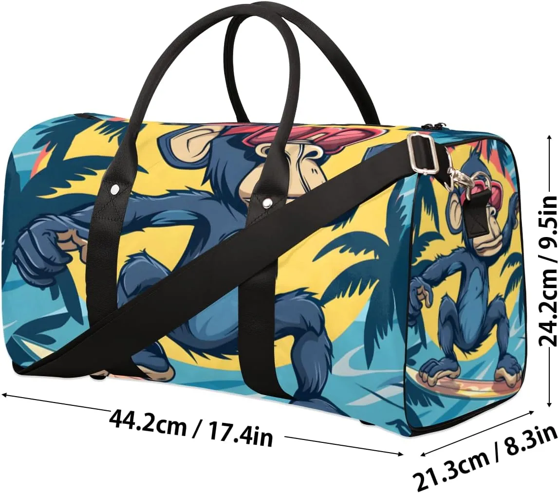 Funny Monkey Travel Duffle Bag for Women Men Gym Duffel Foldable Bag Waterproof Weekender Hawaii Surfing Duffle Tote