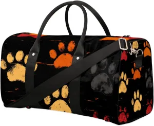 Funny Puppy Footprint Travel Duffel bag for Men Women Weekender Overnight Bag Gym Bag Carry On Luggage Bags for Yoga Workout Sports