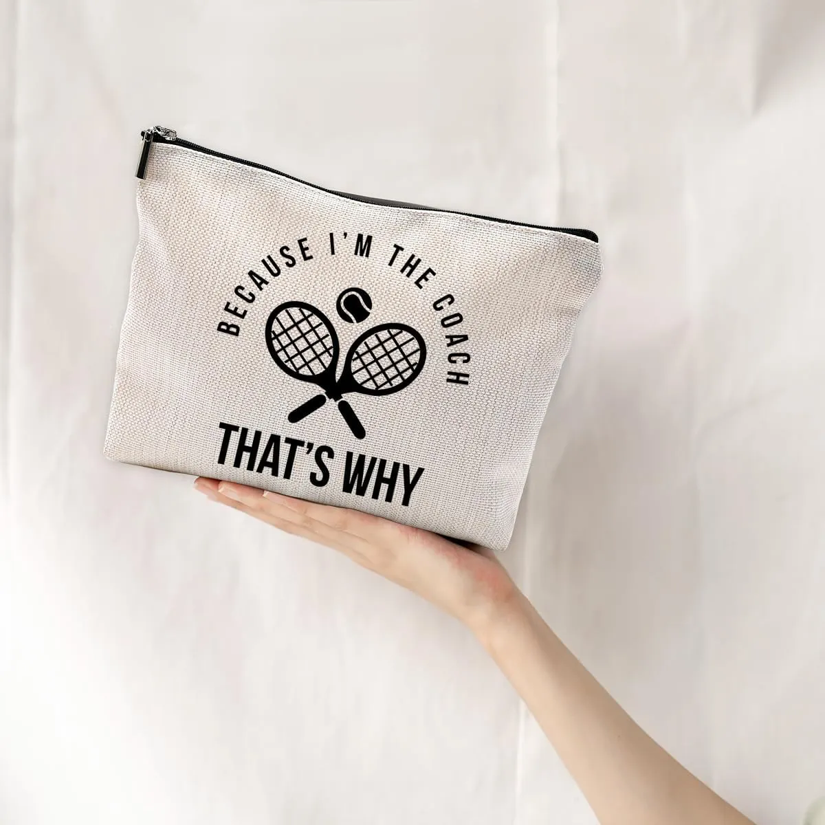 Funny Tennis Coach Makeup Bag Travel Cosmetic Bags,Because I'm the Coach That's Why Cosmetic Makeup Bags with Zipper Pouch Travel Toiletry Case,Best Gifts for Tennis Coaches
