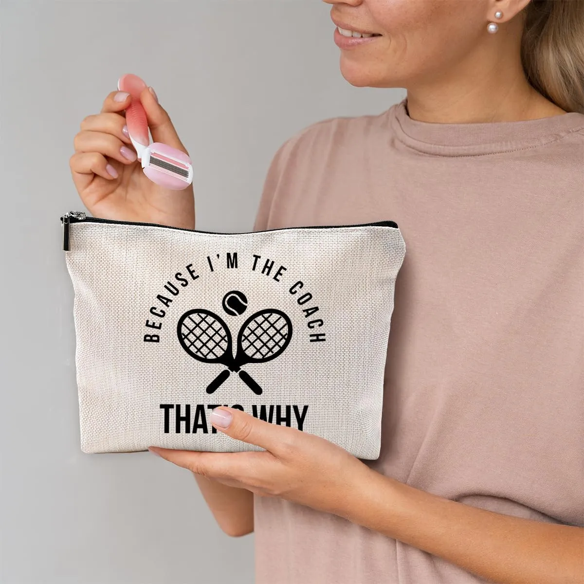 Funny Tennis Coach Makeup Bag Travel Cosmetic Bags,Because I'm the Coach That's Why Cosmetic Makeup Bags with Zipper Pouch Travel Toiletry Case,Best Gifts for Tennis Coaches