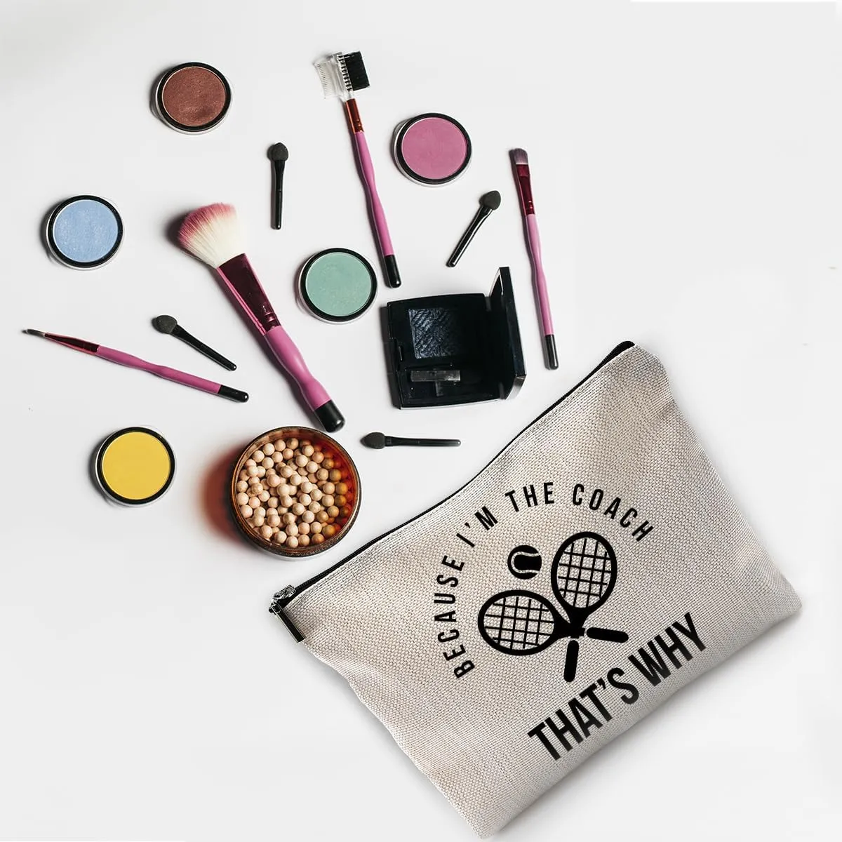 Funny Tennis Coach Makeup Bag Travel Cosmetic Bags,Because I'm the Coach That's Why Cosmetic Makeup Bags with Zipper Pouch Travel Toiletry Case,Best Gifts for Tennis Coaches