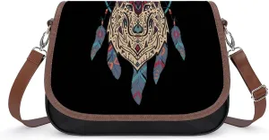 FunnyStar Dream Catcher Wolf Women's Crossbody Bag Messenger Handbags Purse with Adjustable Shoulder Strap