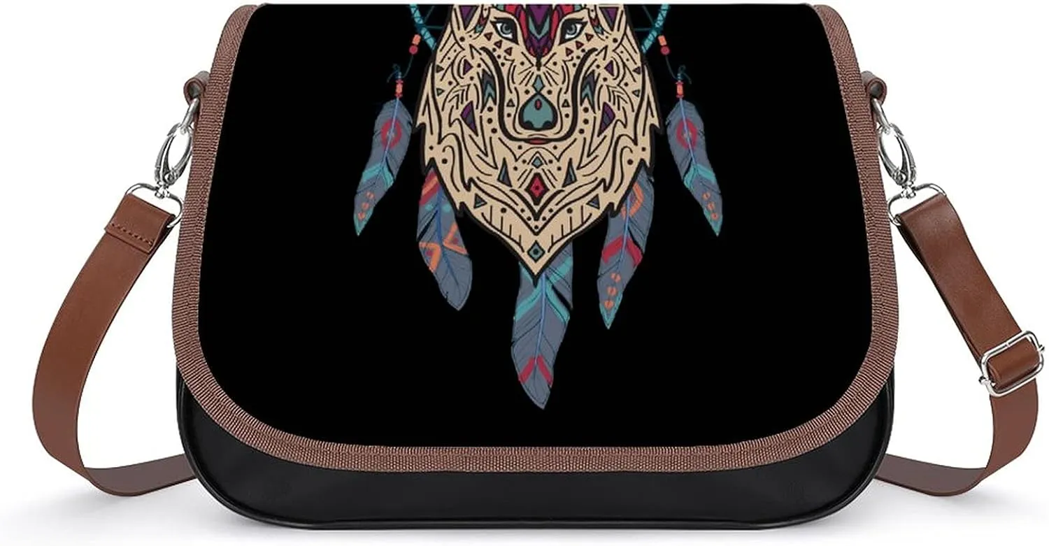 FunnyStar Dream Catcher Wolf Women's Crossbody Bag Messenger Handbags Purse with Adjustable Shoulder Strap