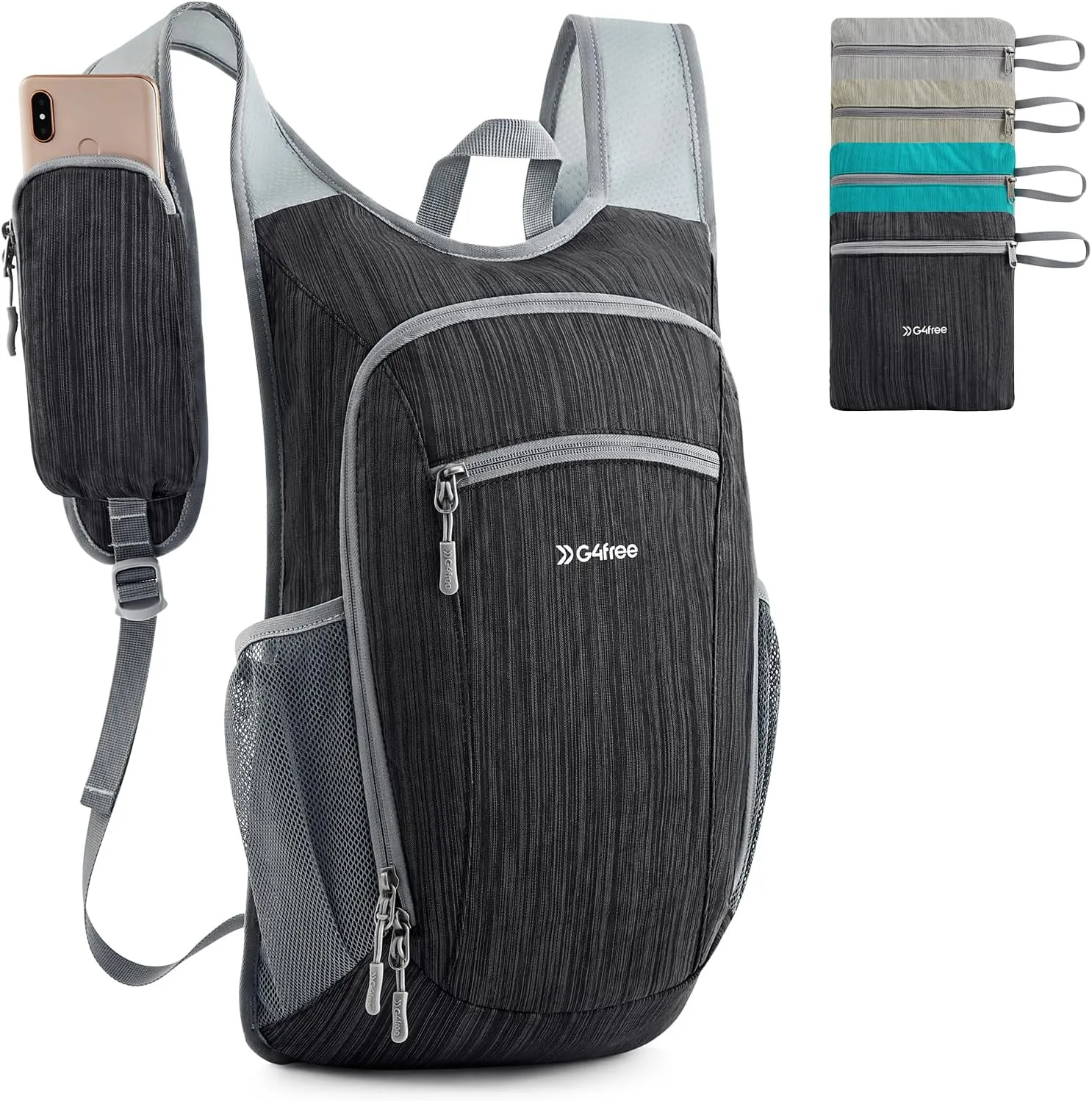 G4Free 15L Hiking Daypack Lightweight Travel Backpack Packable Outdoor Casual Foldable Shoulder Bag (Black)