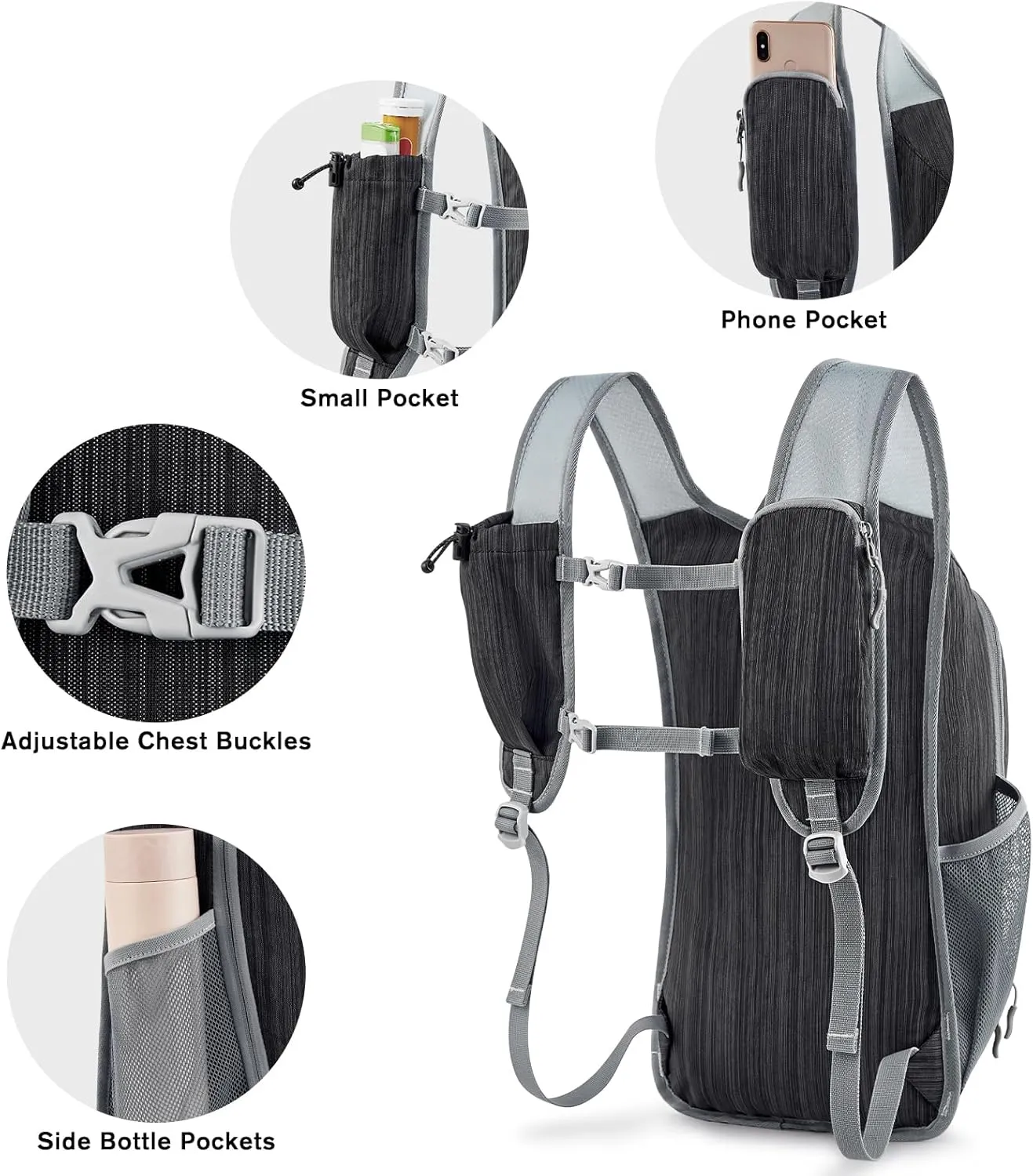 G4Free 15L Hiking Daypack Lightweight Travel Backpack Packable Outdoor Casual Foldable Shoulder Bag (Black)