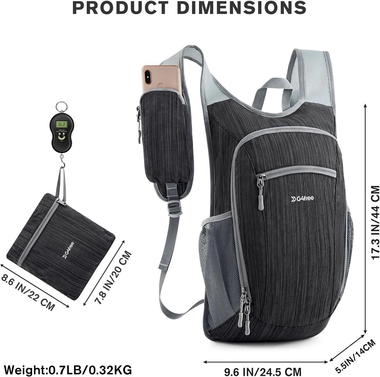 G4Free 15L Hiking Daypack Lightweight Travel Backpack Packable Outdoor Casual Foldable Shoulder Bag (Black)