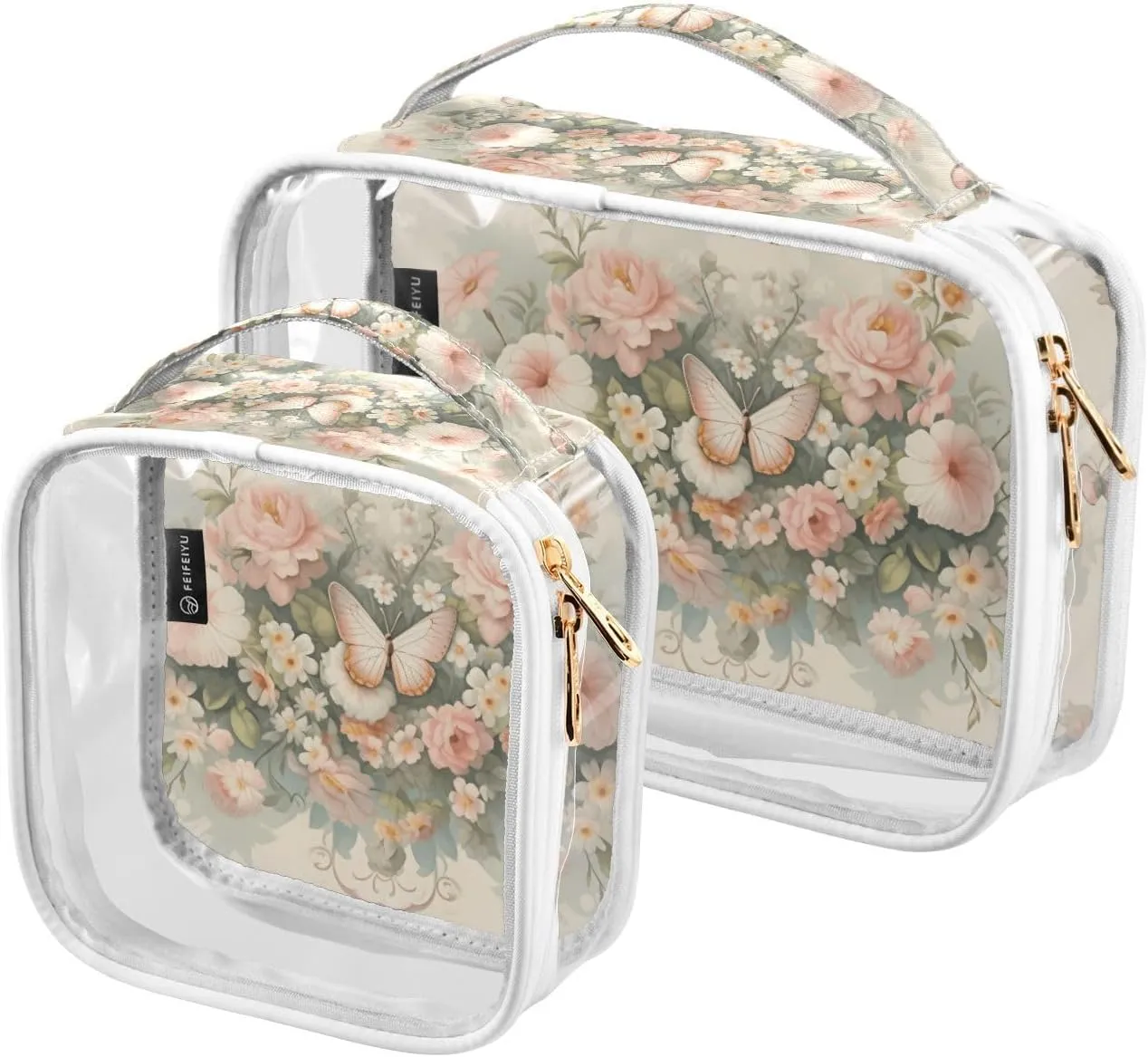 GAIGEO Dragonfly Rose Palace Wind Clear Makeup Bag Set, Transparent Cosmetic Travel Bag, Travel Accessories Bags, 2 Pack