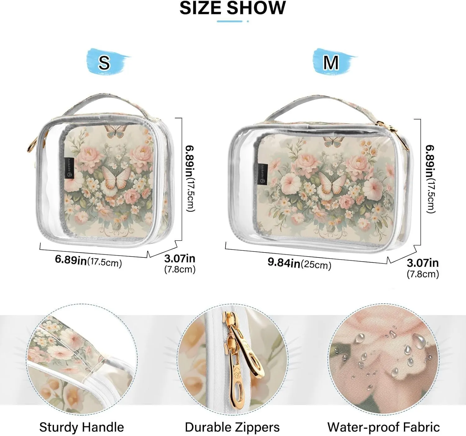 GAIGEO Dragonfly Rose Palace Wind Clear Makeup Bag Set, Transparent Cosmetic Travel Bag, Travel Accessories Bags, 2 Pack