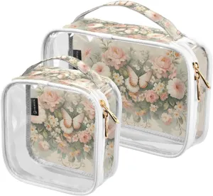 GAIGEO Dragonfly Rose Palace Wind Clear Makeup Bag Set, Transparent Cosmetic Travel Bag, Travel Accessories Bags, 2 Pack