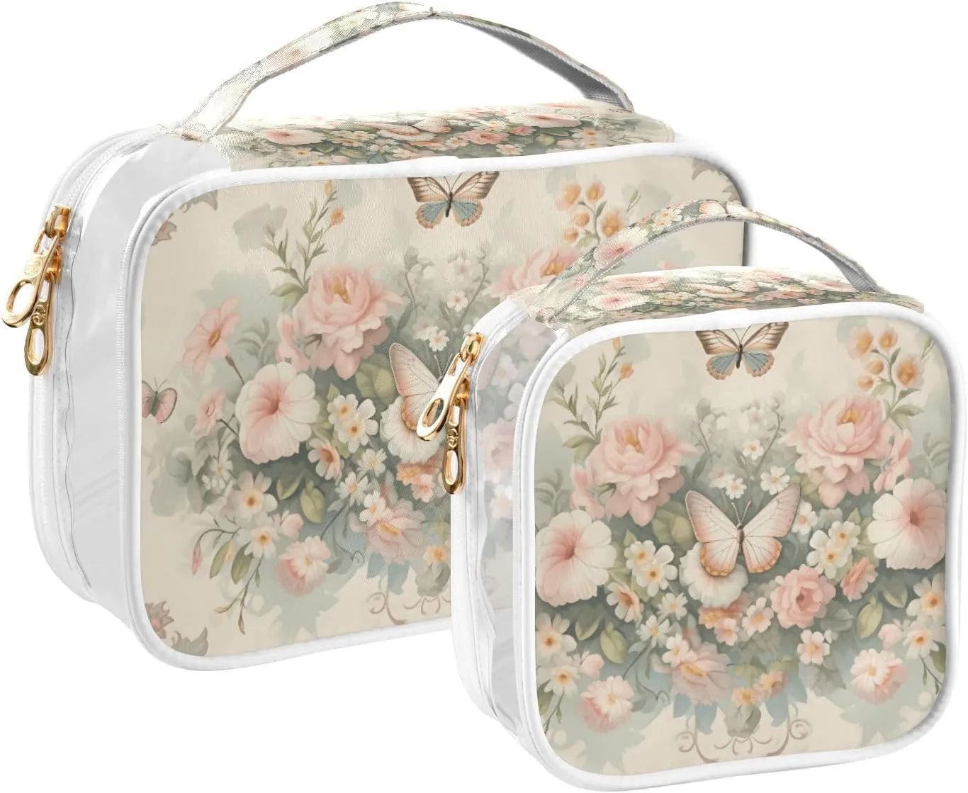 GAIGEO Dragonfly Rose Palace Wind Clear Makeup Bag Set, Transparent Cosmetic Travel Bag, Travel Accessories Bags, 2 Pack