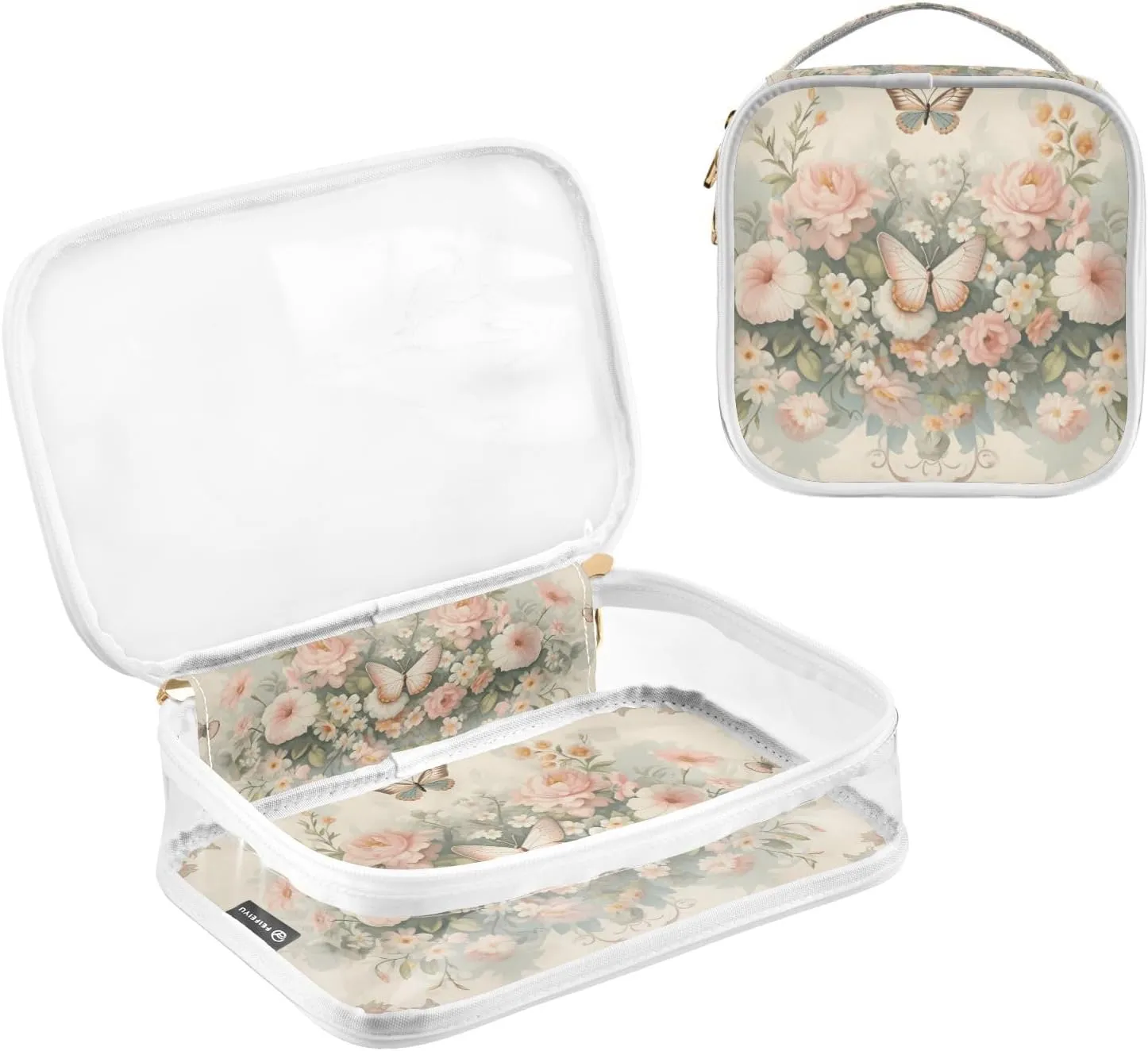 GAIGEO Dragonfly Rose Palace Wind Clear Makeup Bag Set, Transparent Cosmetic Travel Bag, Travel Accessories Bags, 2 Pack