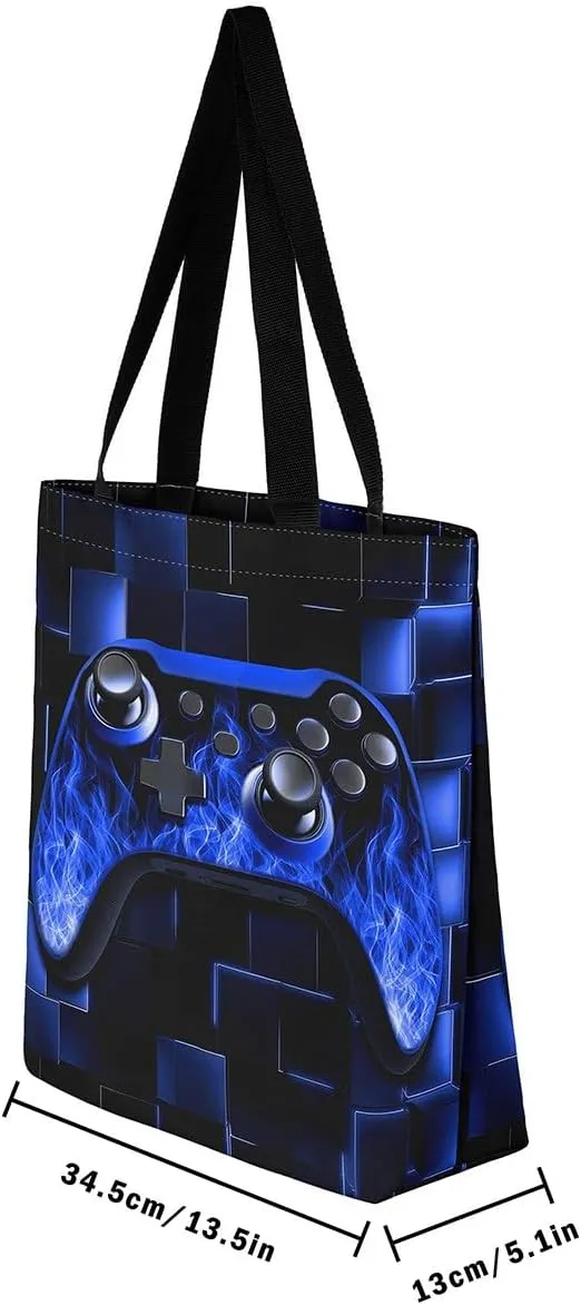 Gamer Canvas Tote Bag Neon Cubes Foldable Beach Bag,Geometry Block Gaming Casual Reusable Handbag
