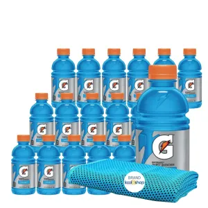 Gatorade Cool Blue Thirst Quencher Electrolyte Enhanced Sports Drink 12 fl oz Plastic Bottle 18 Pack   1 Microfiber Cooling Towel by KOOL8SHOP Infinite Deals
