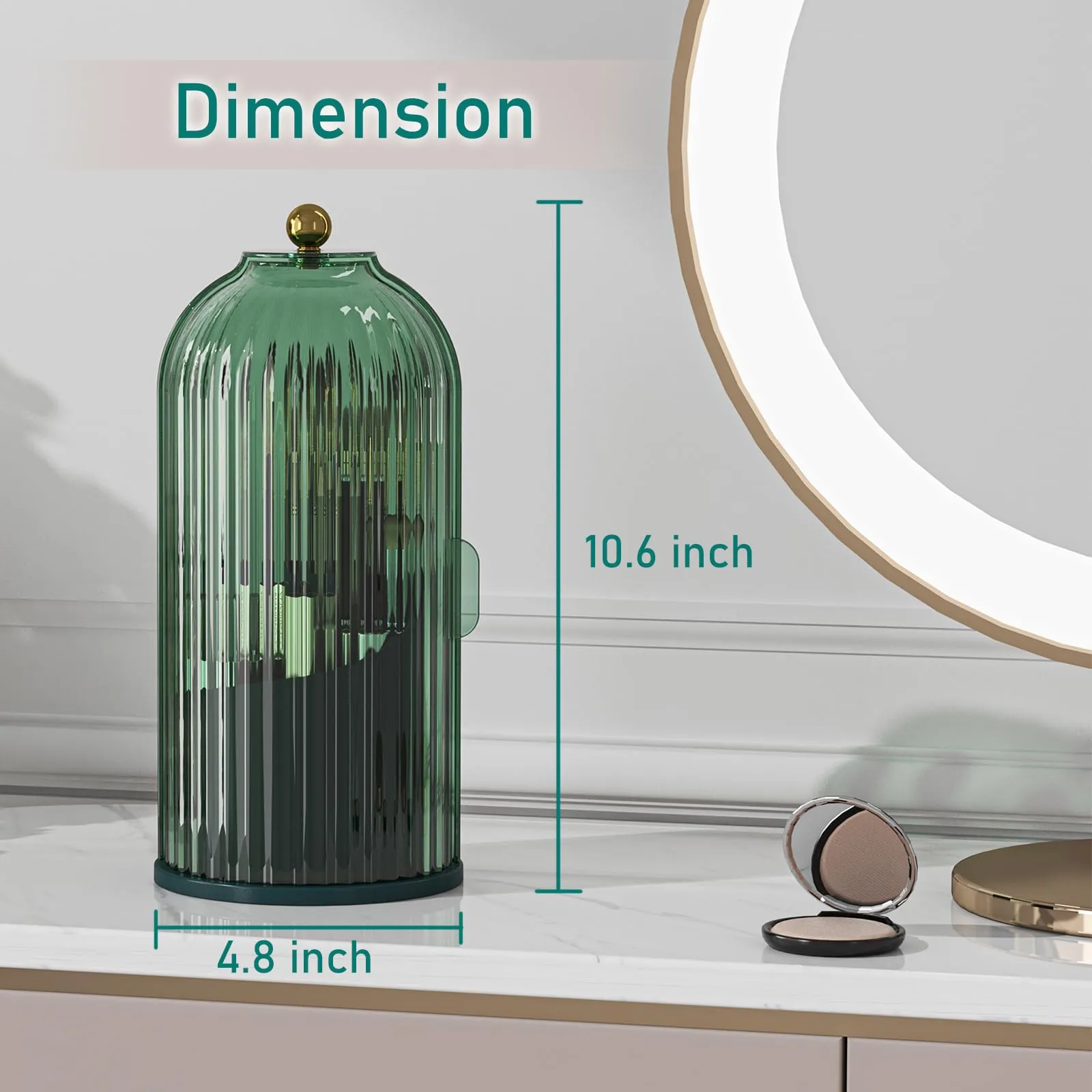 GAXmi Makeup Brush Holder with Lid Cosmetic Tools Organizer 360 Rotating Waterproof Dustproof Beauty Brushes Storage for Vanity, All Green