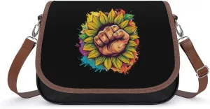 Gay LGBT Rainbow Fist Sunflower Women's PU Leather Purses Crossbody Shoulder Bag Messenger Bag