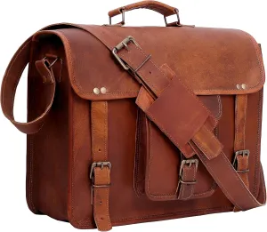Gbag (T) Vintage Leather Laptop Bag 15" Messenger Briefcase Crossbody Shoulder Satchel Bag